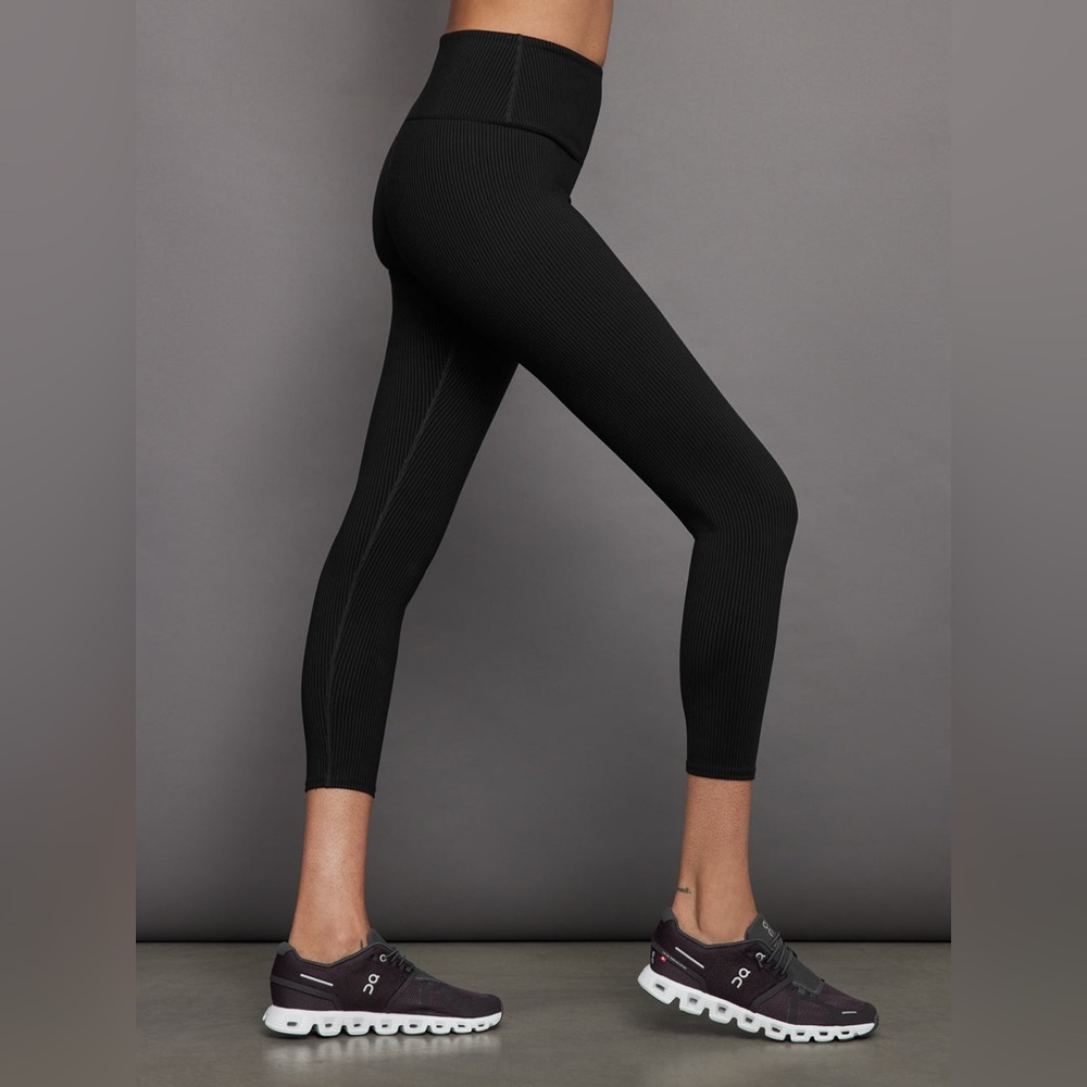 CARBON38 Ribbed 7/8 Legging Black High-Waisted Size Small Premium Athleisure